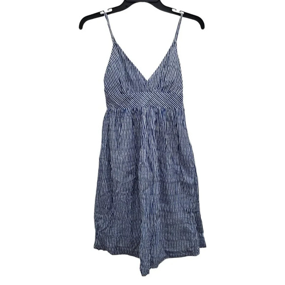 GAP Women's Blue White Distressed Stripe Silk Blend‎ Lined Babydoll Dress Size S - Picture 1 of 8